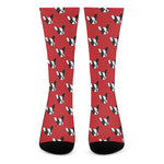 Red French Bulldog Pattern Print Crew Socks