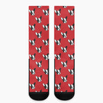 Red French Bulldog Pattern Print Crew Socks