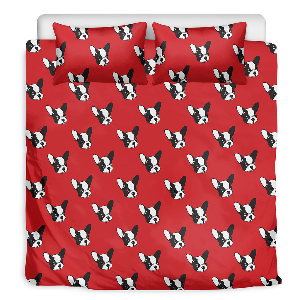 Red French Bulldog Pattern Print Duvet Cover Bedding Set