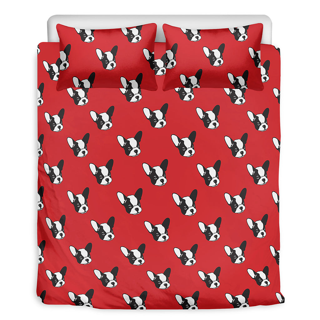 Red French Bulldog Pattern Print Duvet Cover Bedding Set