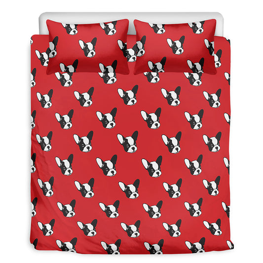 Red French Bulldog Pattern Print Duvet Cover Bedding Set