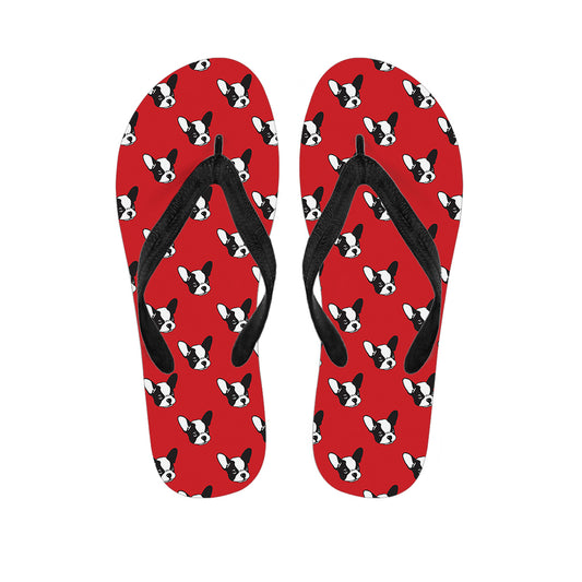 Red French Bulldog Pattern Print Flip Flops