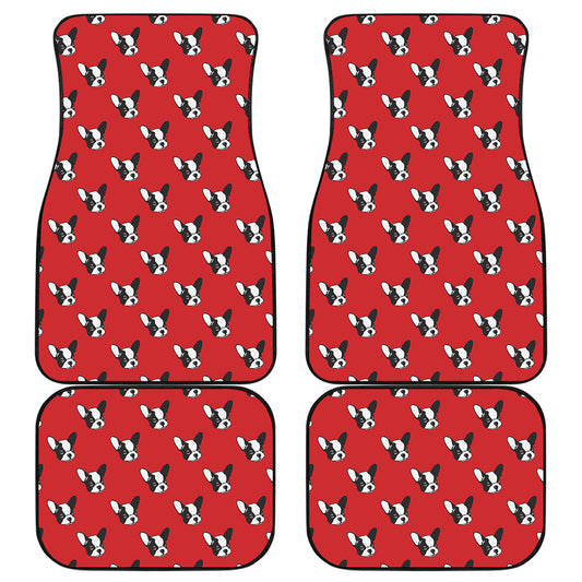 Red French Bulldog Pattern Print Front and Back Car Floor Mats