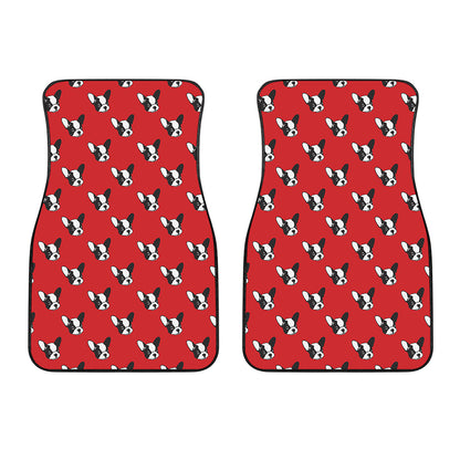 Red French Bulldog Pattern Print Front Car Floor Mats
