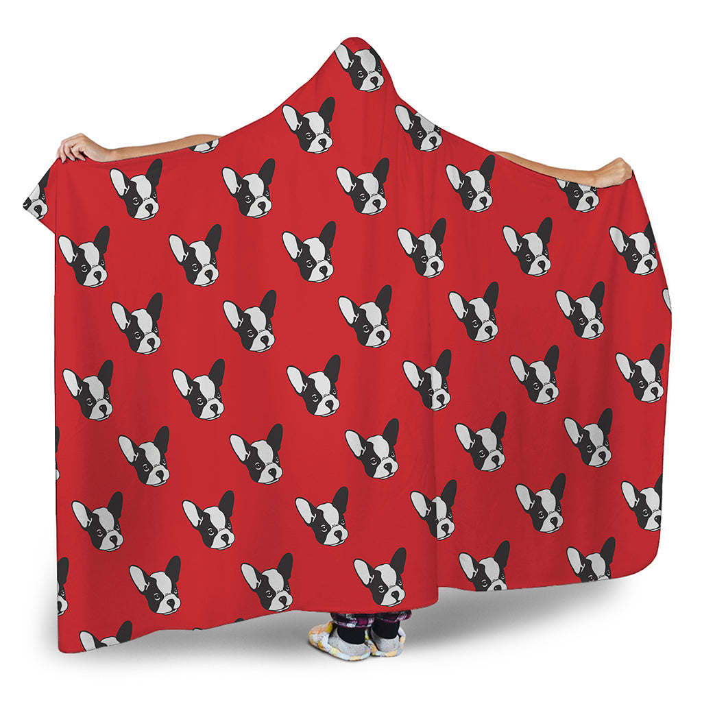 Red French Bulldog Pattern Print Hooded Blanket