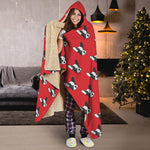 Red French Bulldog Pattern Print Hooded Blanket