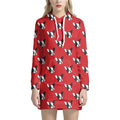 Red French Bulldog Pattern Print Pullover Hoodie Dress