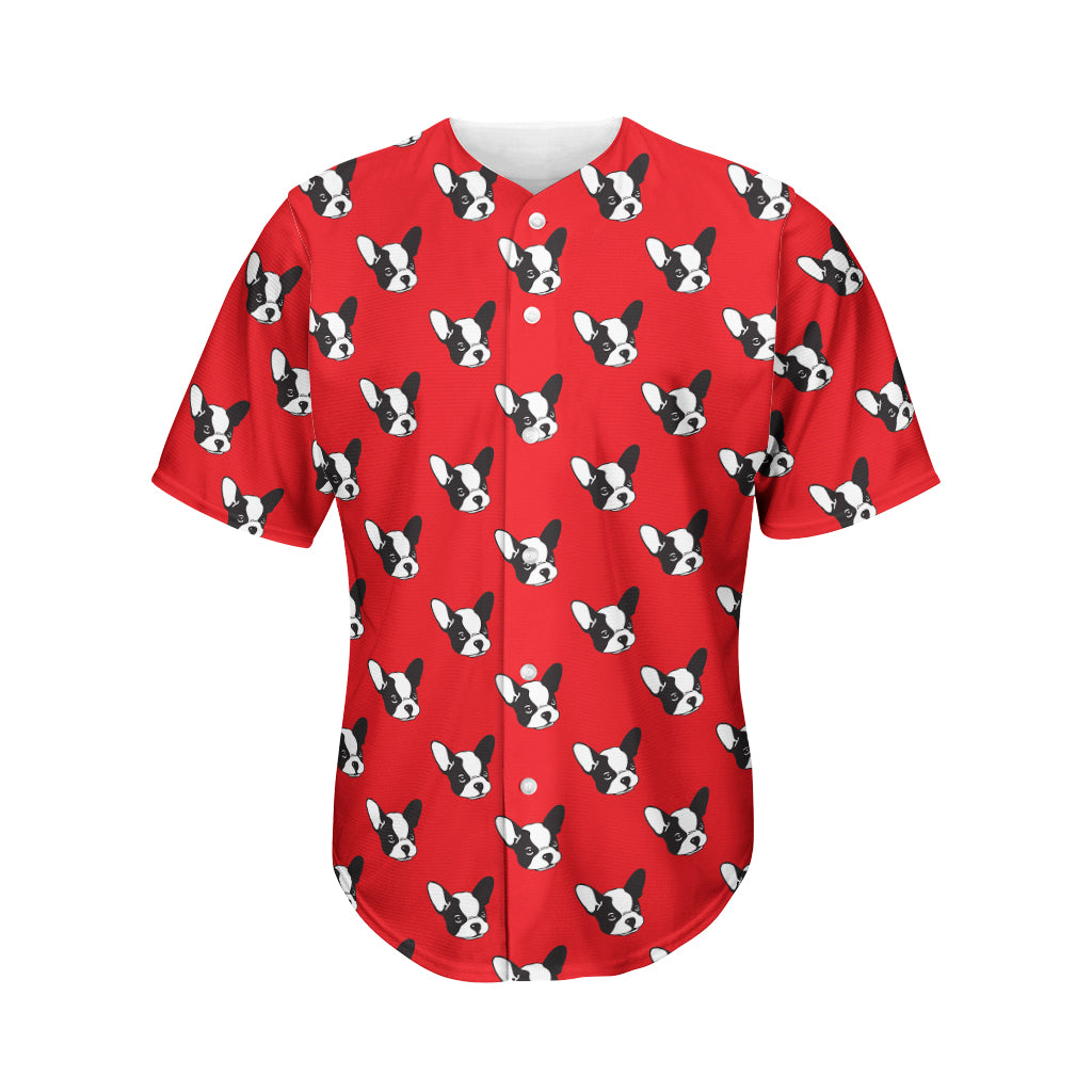 Red French Bulldog Pattern Print Men's Baseball Jersey