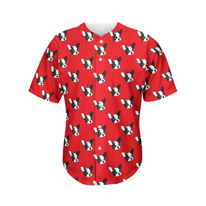 Red French Bulldog Pattern Print Men's Baseball Jersey