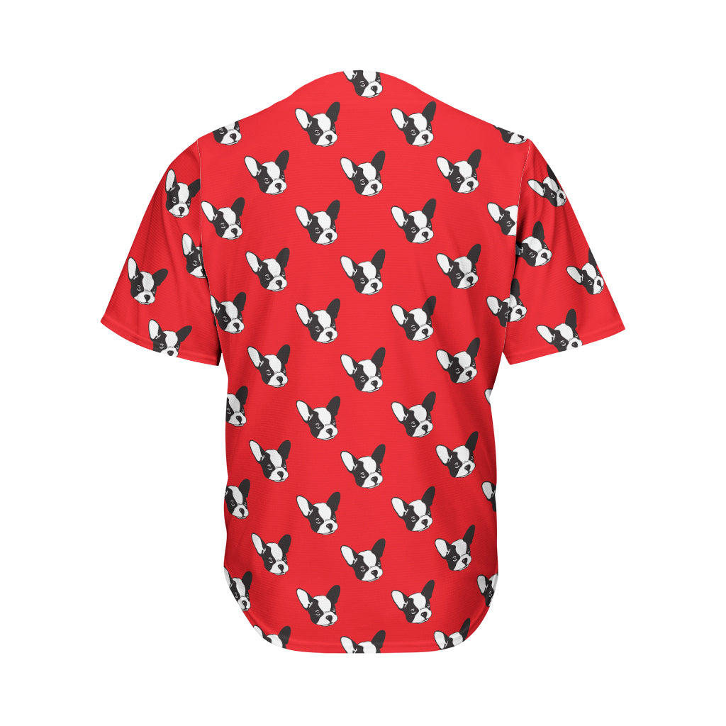 Red French Bulldog Pattern Print Men's Baseball Jersey