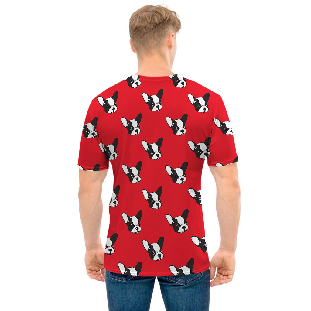 Red French Bulldog Pattern Print Men's T-Shirt