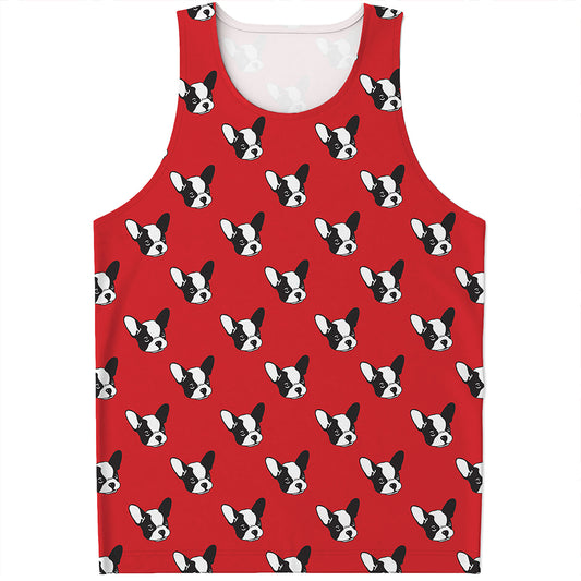 Red French Bulldog Pattern Print Men's Tank Top