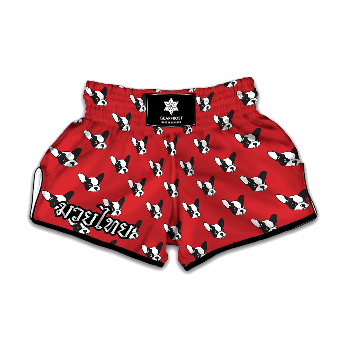 Red French Bulldog Pattern Print Muay Thai Boxing Shorts