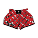 Red French Bulldog Pattern Print Muay Thai Boxing Shorts