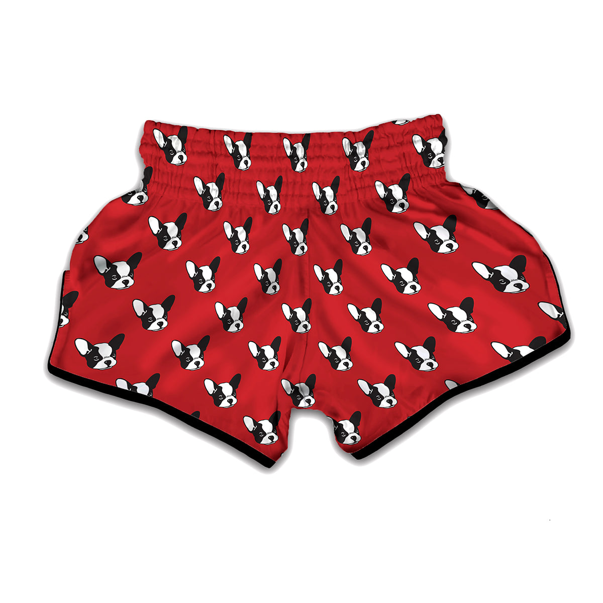 Red French Bulldog Pattern Print Muay Thai Boxing Shorts