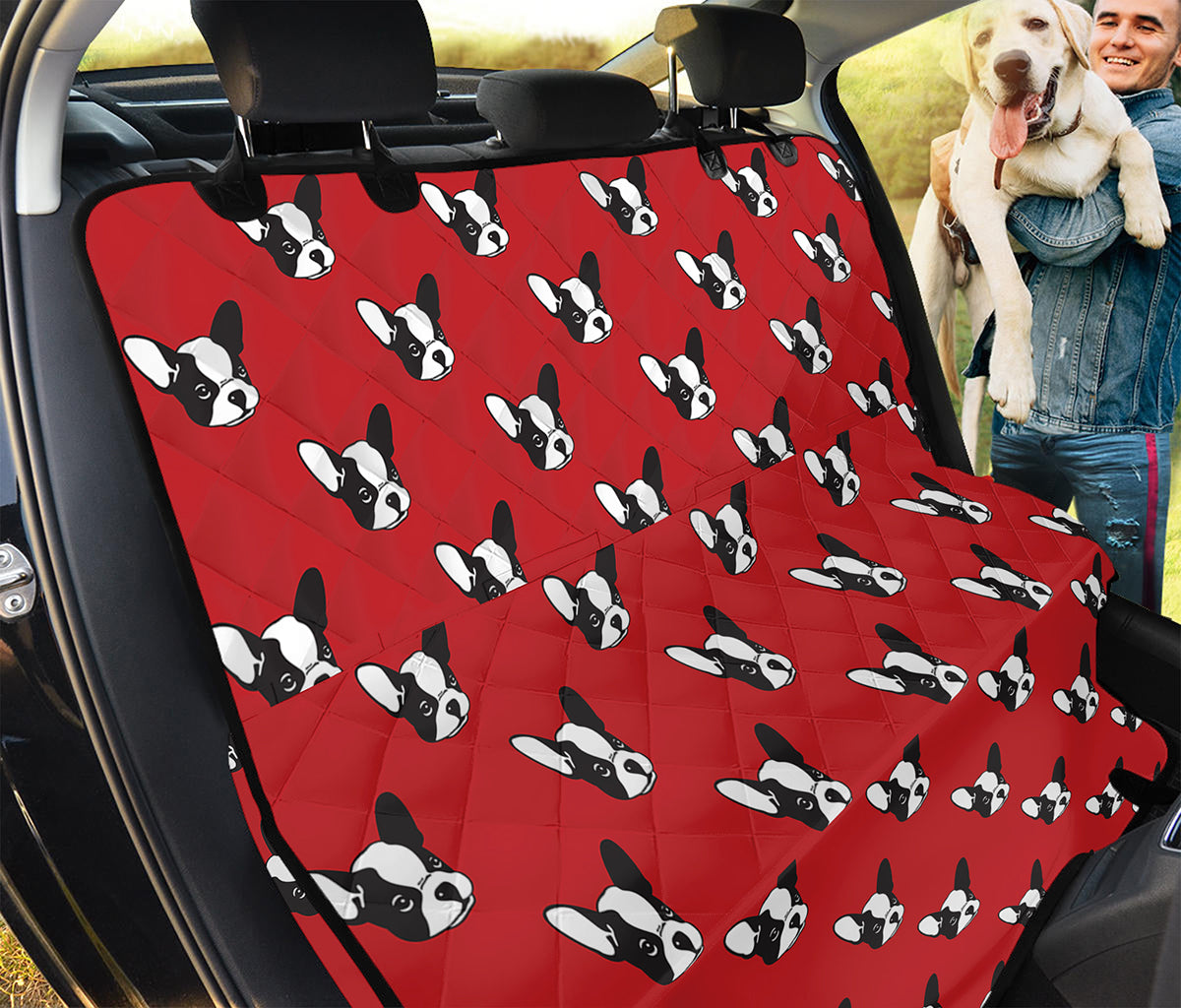 Red French Bulldog Pattern Print Pet Car Back Seat Cover