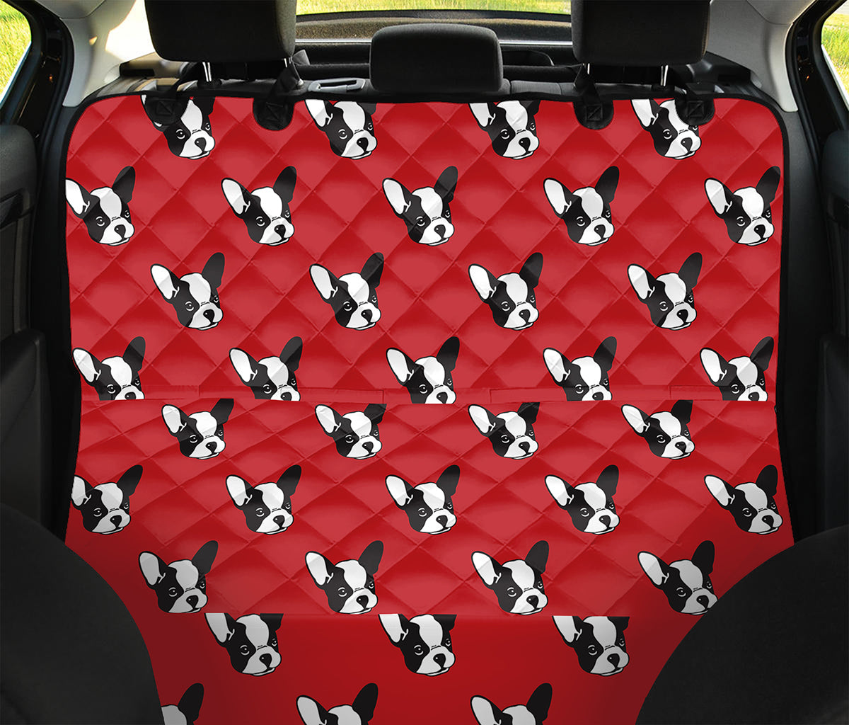 Red French Bulldog Pattern Print Pet Car Back Seat Cover