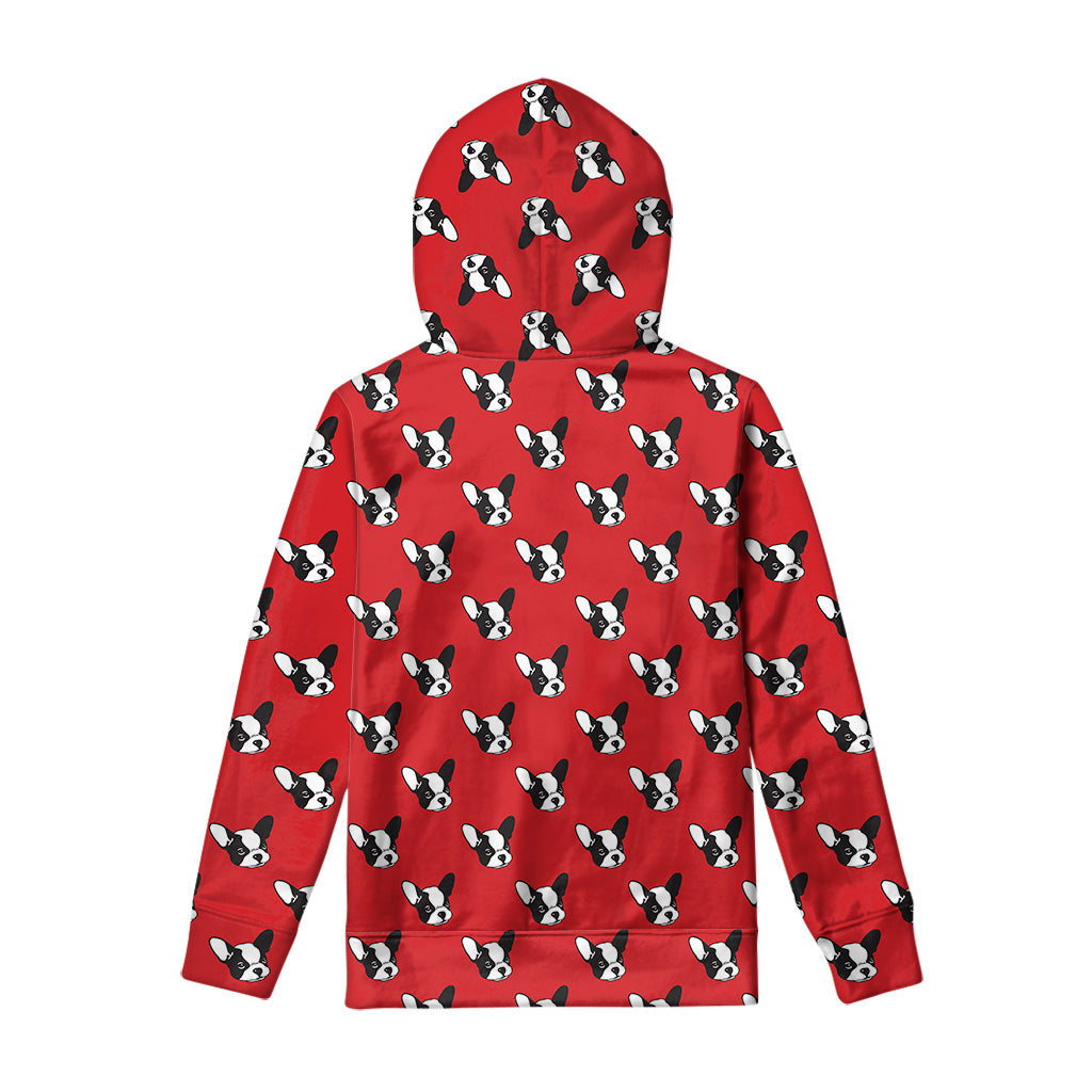 Red French Bulldog Pattern Print Pullover Hoodie