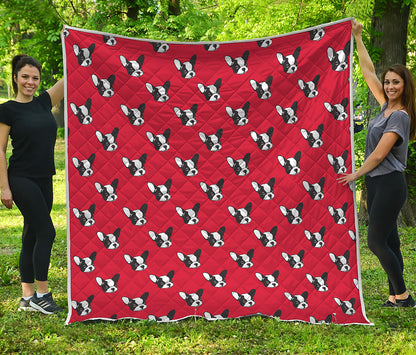Red French Bulldog Pattern Print Quilt