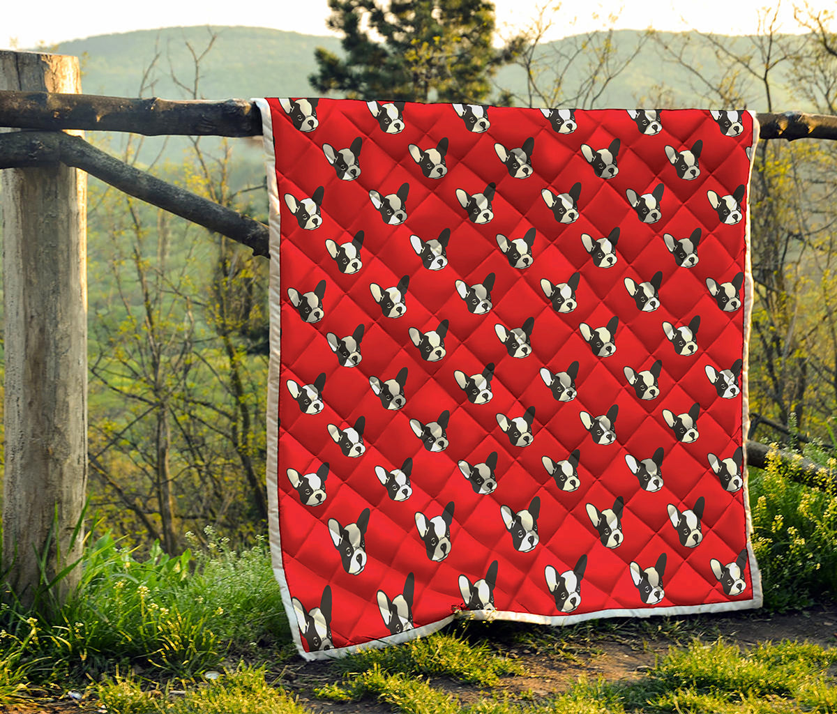 Red French Bulldog Pattern Print Quilt