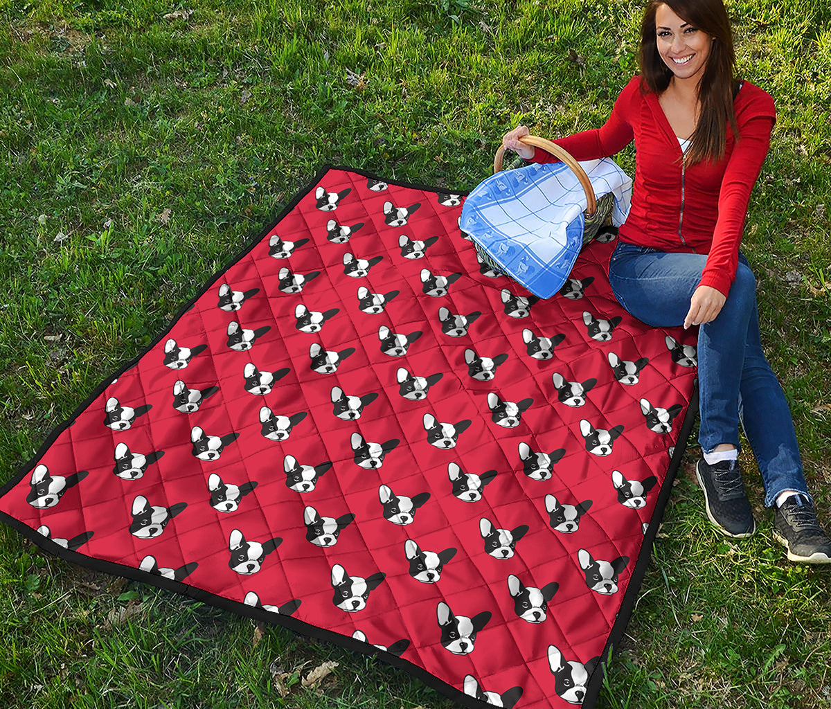Red French Bulldog Pattern Print Quilt