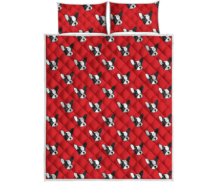 Red French Bulldog Pattern Print Quilt Bed Set