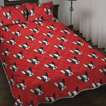 Red French Bulldog Pattern Print Quilt Bed Set