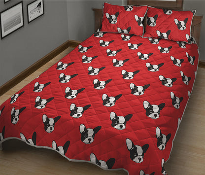 Red French Bulldog Pattern Print Quilt Bed Set