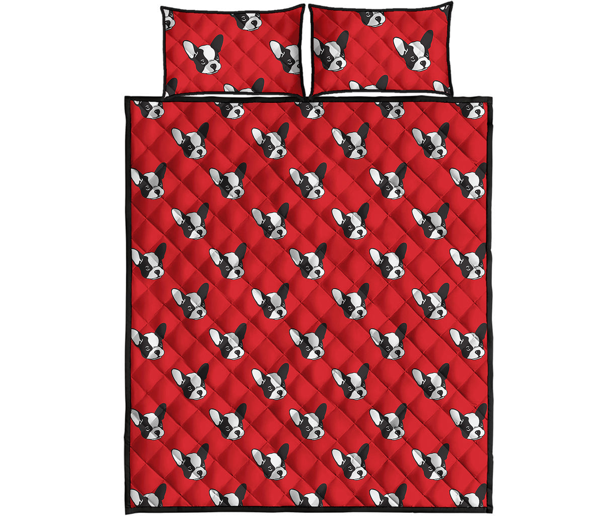 Red French Bulldog Pattern Print Quilt Bed Set