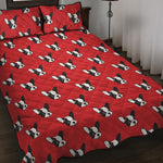 Red French Bulldog Pattern Print Quilt Bed Set
