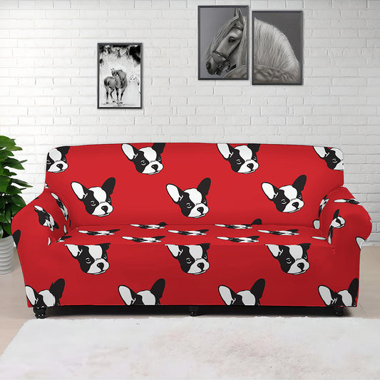 Red French Bulldog Pattern Print Sofa Cover