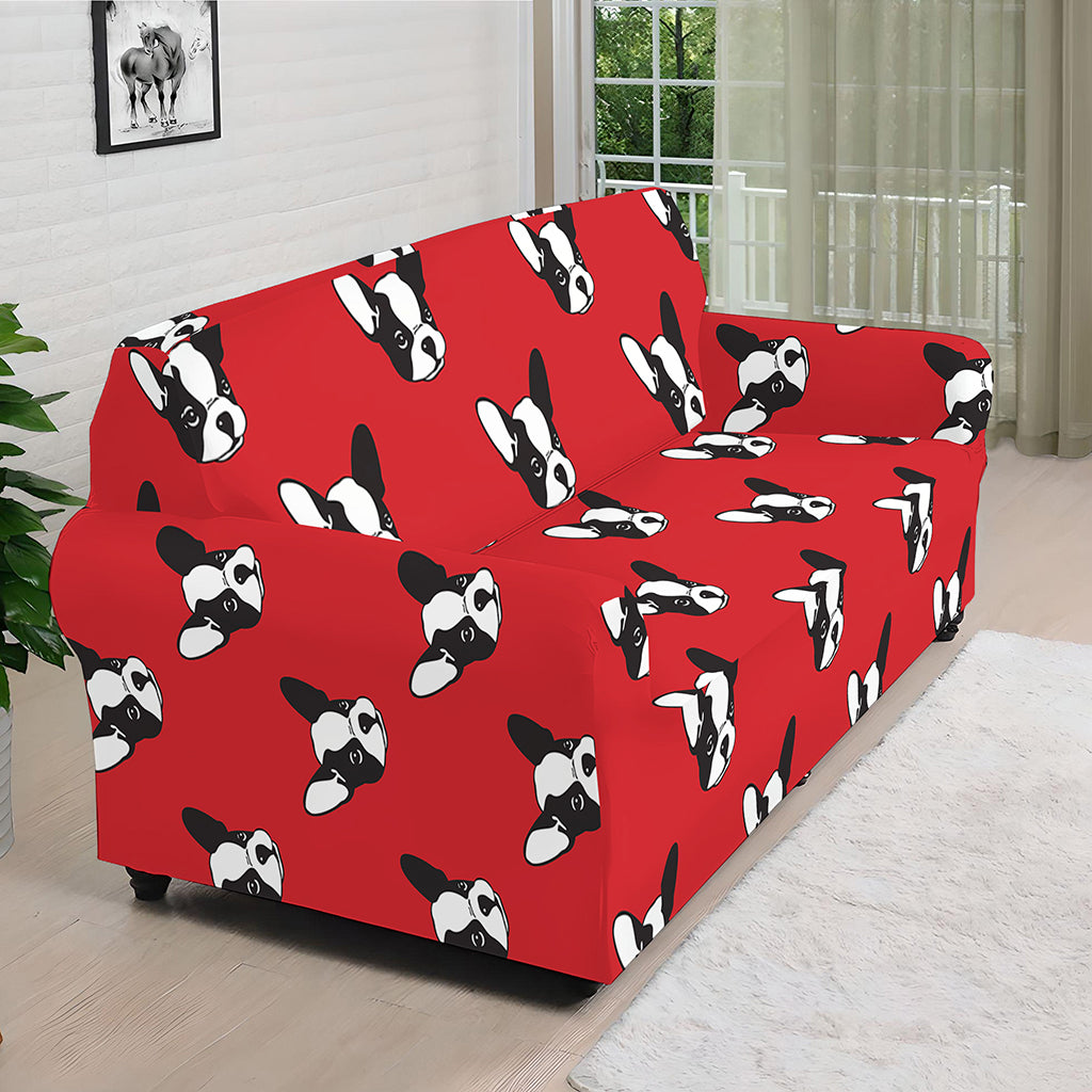 Red French Bulldog Pattern Print Sofa Cover