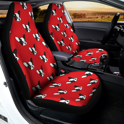 Red French Bulldog Pattern Print Universal Fit Car Seat Covers