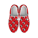Red French Bulldog Pattern Print White Slip On Shoes
