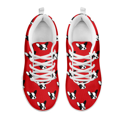 Red French Bulldog Pattern Print White Sneakers
