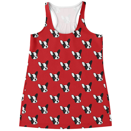 Red French Bulldog Pattern Print Women's Racerback Tank Top