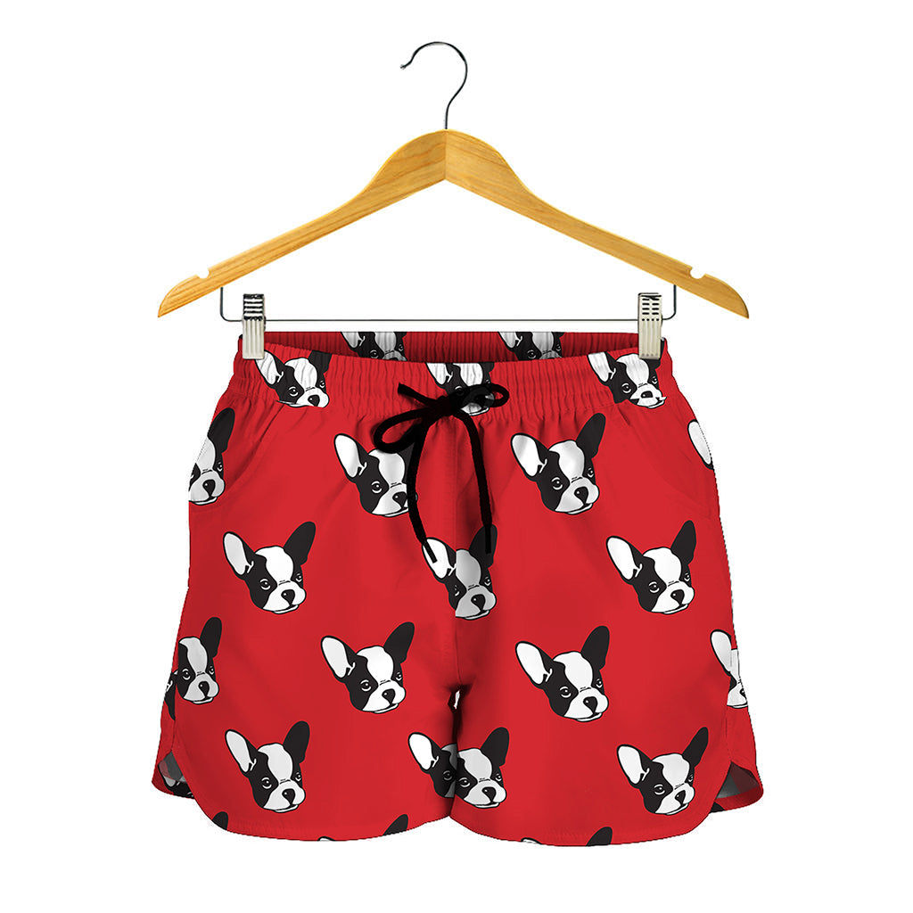 Red French Bulldog Pattern Print Women's Shorts