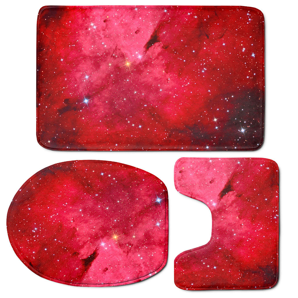 Red Galaxy Space Cloud Print 3 Piece Bath Mat Set