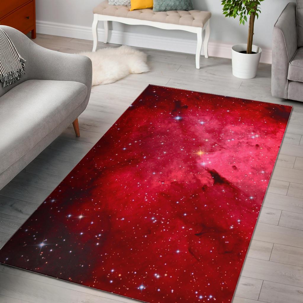 Red Galaxy Space Cloud Print Area Rug GearFrost