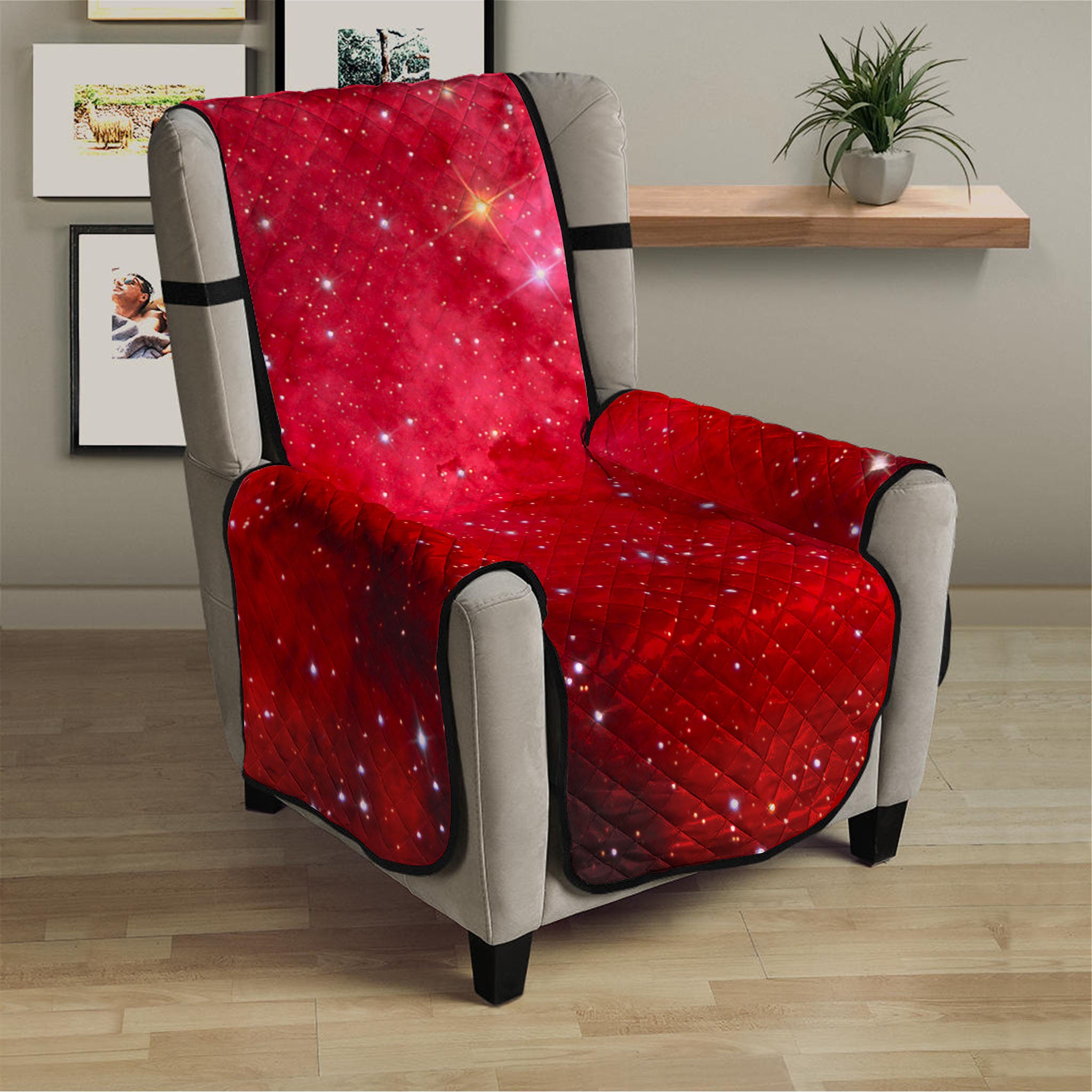 Red Galaxy Space Cloud Print Armchair Protector