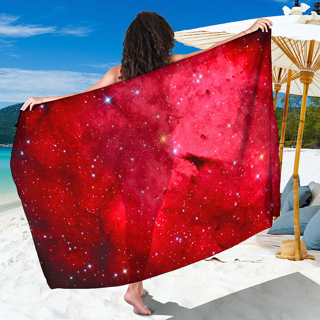 Red Galaxy Space Cloud Print Beach Sarong Wrap