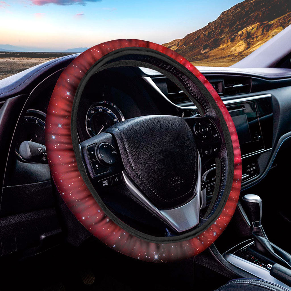 Red Galaxy Space Cloud Print Car Steering Wheel Cover