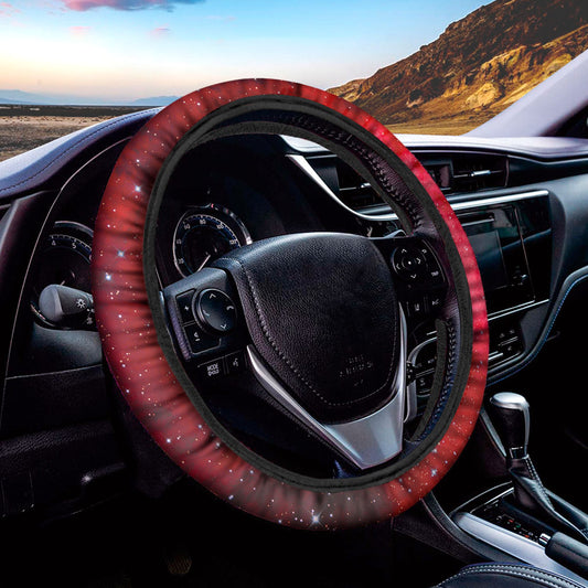 Red Galaxy Space Cloud Print Car Steering Wheel Cover
