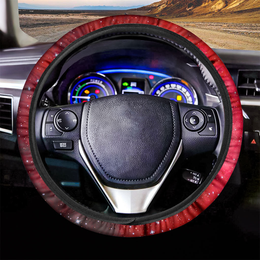 Red Galaxy Space Cloud Print Car Steering Wheel Cover