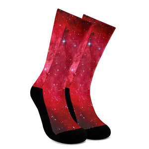 Red Galaxy Space Cloud Print Crew Socks