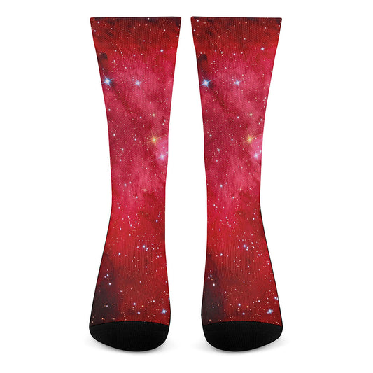 Red Galaxy Space Cloud Print Crew Socks