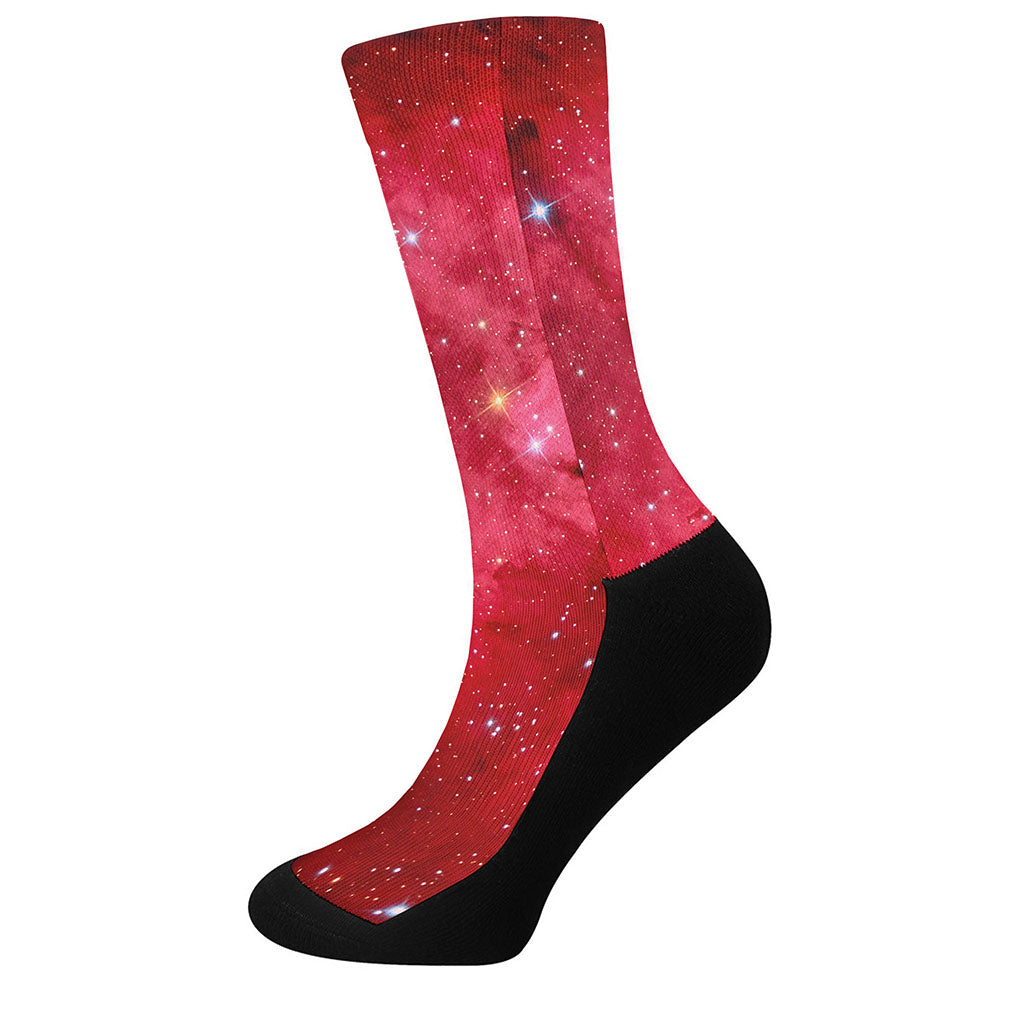 Red Galaxy Space Cloud Print Crew Socks