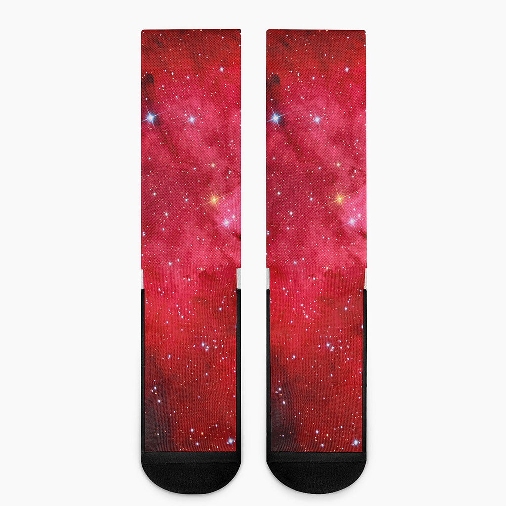 Red Galaxy Space Cloud Print Crew Socks