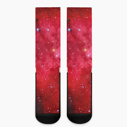 Red Galaxy Space Cloud Print Crew Socks