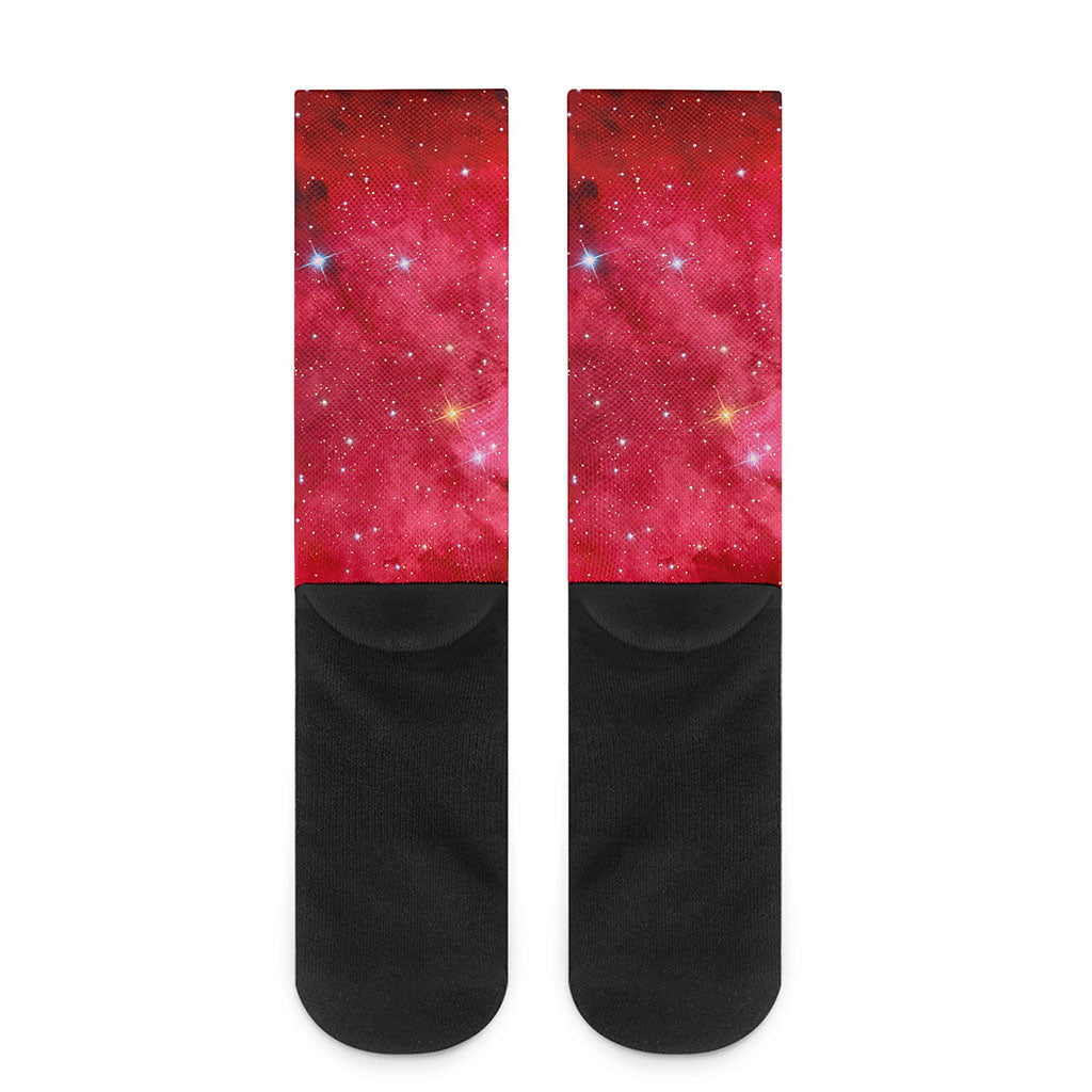 Red Galaxy Space Cloud Print Crew Socks